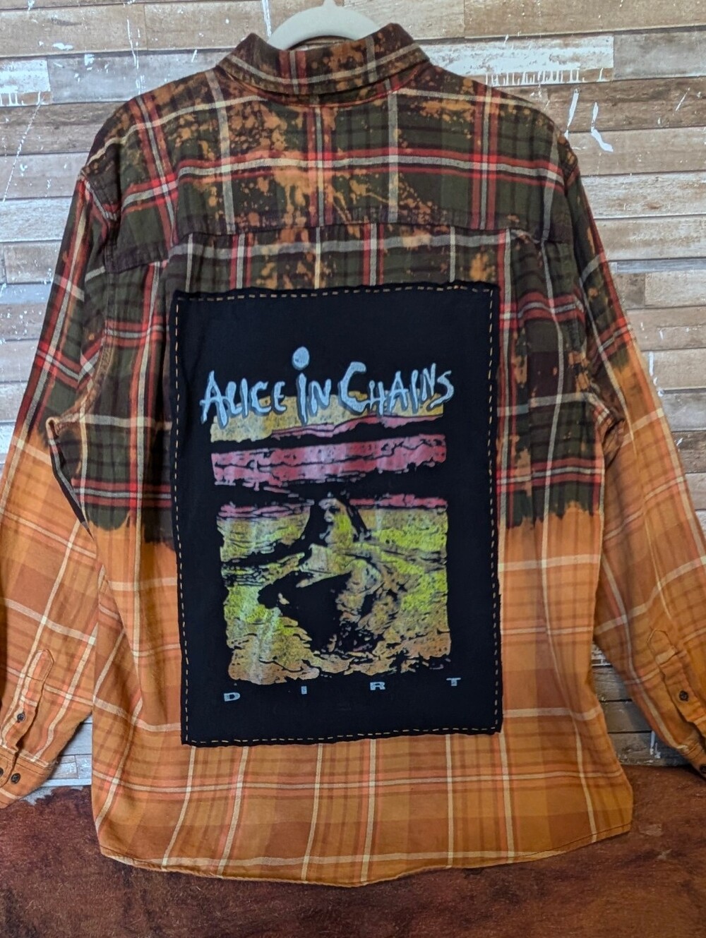 Alice In Chains Graphic Upcycled Dip Dyed Bleached Flannel Shirt
